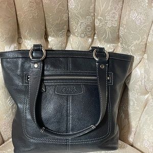 Coach black leather tote bag